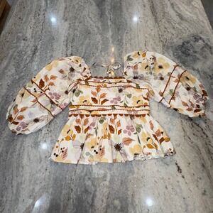 Entro Medium Floral Cropped Top Bubble Sleeves Boho Blouse